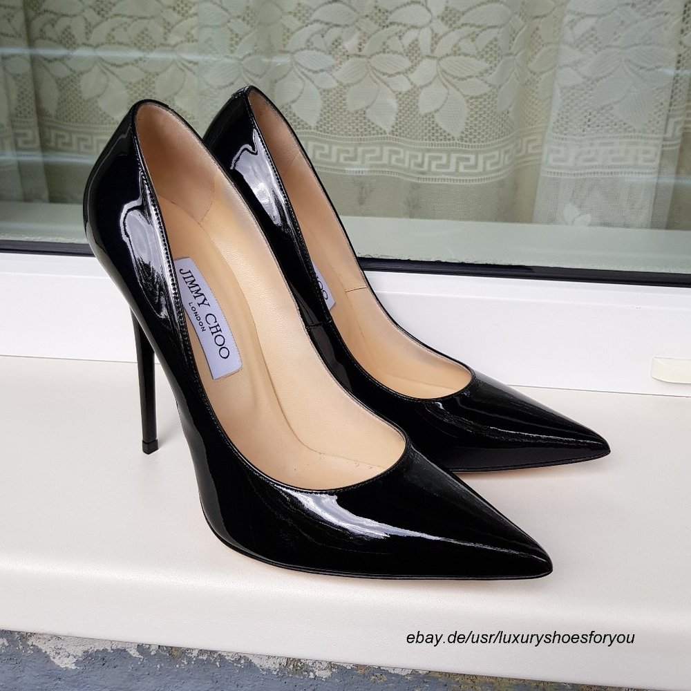 JIMMY CHOO Anouk Black Patent Leather Heels EUR 40